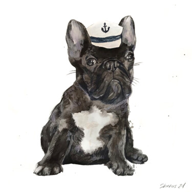 Painting titled "French Bulldog" by Lena Skarus, Original Artwork, Watercolor