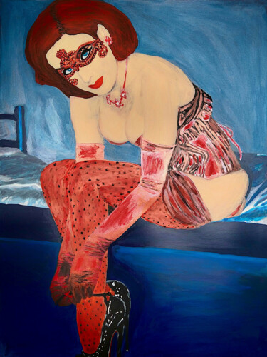 「Lady in Red」というタイトルの絵画 Lena Snowによって, オリジナルのアートワーク, アクリル