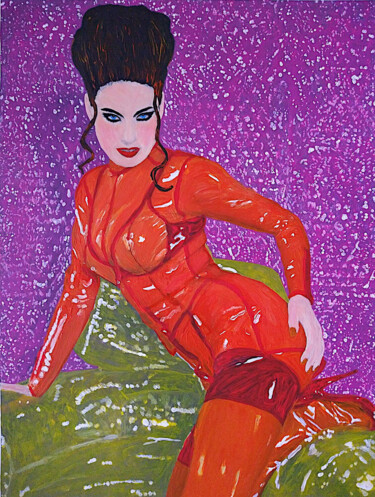 Schilderij getiteld "Orange Mistress" door Lena Snow, Origineel Kunstwerk, Acryl