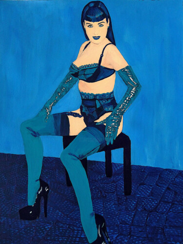 Painting titled "Lady in Blue" by Lena Snow, Original Artwork, Acrylic