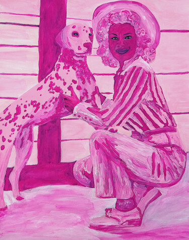 Painting titled "Lucy with Sky" by Lena Snow, Original Artwork, Acrylic