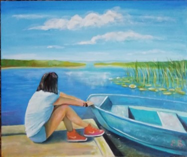 Malerei mit dem Titel "By the lake" von Elena Soloveva, Original-Kunstwerk, Öl