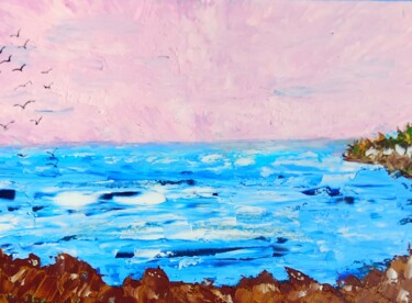 Painting titled "Paradise beach" by Lena Vanli, Original Artwork, Cardboard Mounted on Other rigid panel