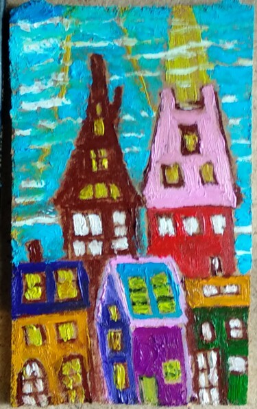 Painting titled "Mini magic city" by Lena Vanli, Original Artwork, Oil