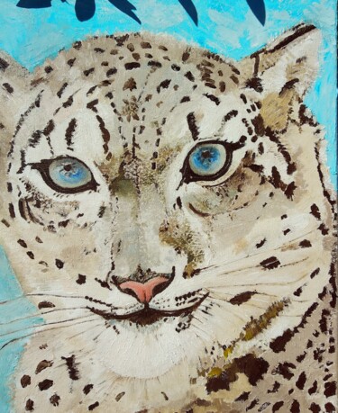 Painting titled "Snow Leopard oil or…" by Lena Vanli, Original Artwork, Oil