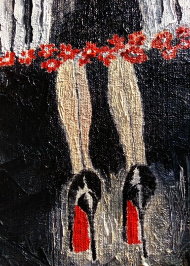 Pintura intitulada "Woman legs shoes oi…" por Lena Vanli, Obras de arte originais, Óleo