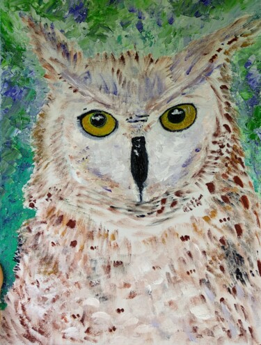 Pittura intitolato "Owl Bird Oil origin…" da Lena Vanli, Opera d'arte originale, Olio