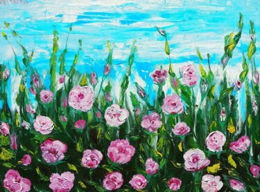 Peinture intitulée "Rose tiny roses oil…" par Lena Vanli, Œuvre d'art originale, Huile