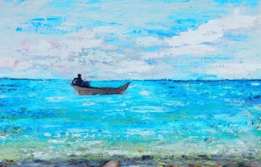 Ζωγραφική με τίτλο "Seacoast sailor boa…" από Lena Vanli, Αυθεντικά έργα τέχνης, Λάδι
