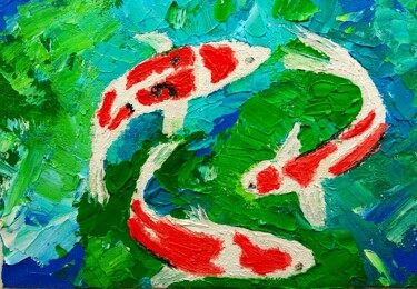 Painting titled "Fish koi oil origin…" by Lena Vanli, Original Artwork, Oil