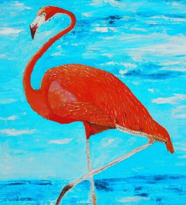 Peinture intitulée "Flamingo canvasboar…" par Lena Vanli, Œuvre d'art originale, Huile