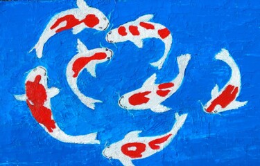 Pintura intitulada "Fish koi oil origin…" por Lena Vanli, Obras de arte originais, Óleo