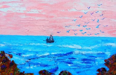 Peinture intitulée "Seacoast seagulls b…" par Lena Vanli, Œuvre d'art originale, Huile
