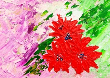 Schilderij getiteld "Red flower/miniatur…" door Lena Vanli, Origineel Kunstwerk, Olie