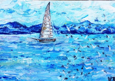 Painting titled "Seacoast/seagulls/1…" by Lena Vanli, Original Artwork, Oil