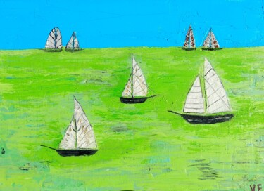 Painting titled "Sailorsboat,seaboat…" by Lena Vanli, Original Artwork, Oil