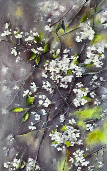 Malerei mit dem Titel "Cherry blossoms" von Lena Zoria, Original-Kunstwerk, Öl Auf Keilrahmen aus Holz montiert