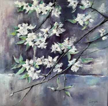 Painting titled "SPRING  GARDEN" by Lena Zoria, Original Artwork, Oil Mounted on Wood Stretcher frame