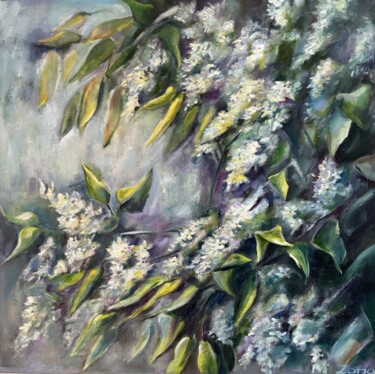 Painting titled "EVENING LILAC" by Lena Zoria, Original Artwork, Oil Mounted on Wood Stretcher frame