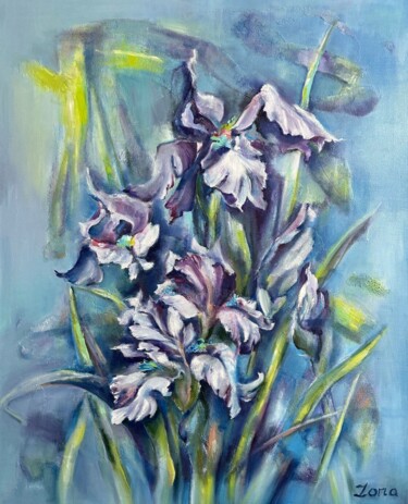 Painting titled "IRIS" by Lena Zoria, Original Artwork, Oil Mounted on Wood Stretcher frame