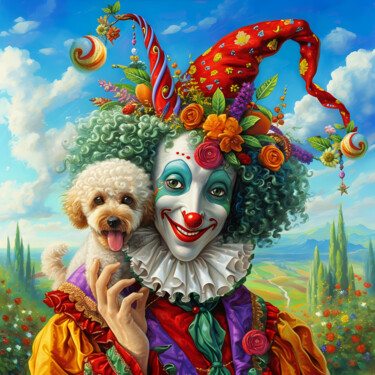 Цифровое искусство под названием "A jester with a poo…" - Lena Zoria, Подлинное произведение искусства, Цифровой коллаж