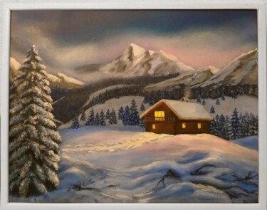 Painting titled "Night in the mounta…" by Elena Makhonina, Original Artwork, Oil