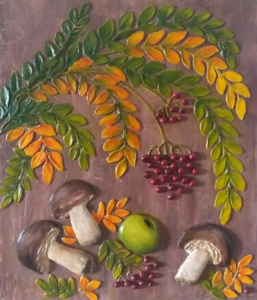 Картина под названием "Панно "Осенний натю…" - Elena Makhonina, Подлинное произведение искусства, Полимерная глина