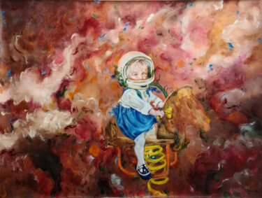 Painting titled "Spacebaby is Riding" by Lena Applebaum, Original Artwork, Oil
