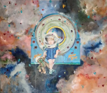 Painting titled "Spacebaby and Space…" by Lena Applebaum, Original Artwork, Oil
