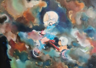 Картина под названием "Space Travelers" - Lena Applebaum, Подлинное произведение искусства, Масло