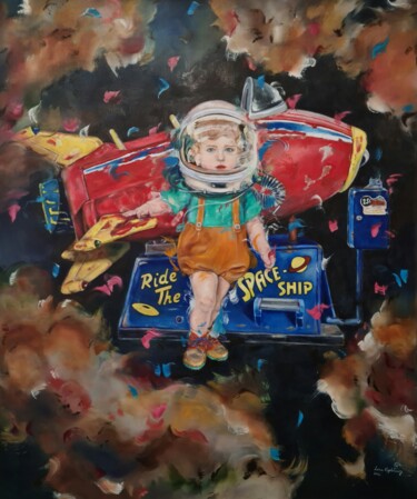 Schilderij getiteld "Space Ride" door Lena Applebaum, Origineel Kunstwerk, Olie