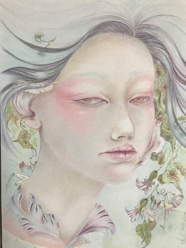 Dessin intitulée "femmes fleurs 1" par Lenael Geny, Œuvre d'art originale, Pastel