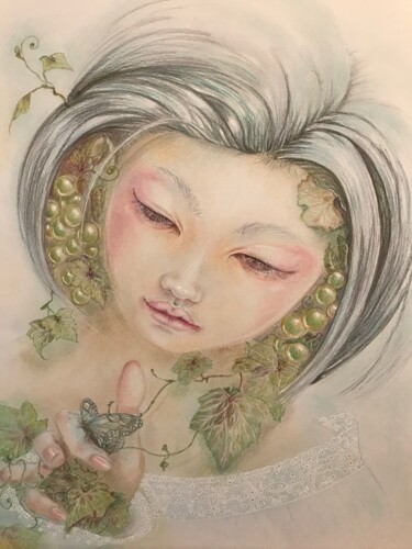 Dessin intitulée "femmes fleurs 2" par Lenael Geny, Œuvre d'art originale, Pastel