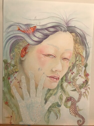 Drawing titled "femmes fleurs 3" by Lenael Geny, Original Artwork, Pastel