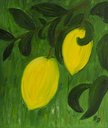 Pittura intitolato "Lemons on a lemon t…" da Helen Dan, Opera d'arte originale, Olio Montato su Telaio per barella in legno