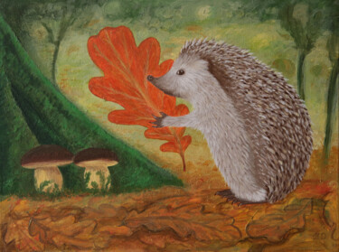 Peinture intitulée "Hedgehog in the for…" par Helen Dan, Œuvre d'art originale, Acrylique