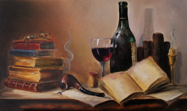 Painting titled "Cozy evening" by Elena Lyutcher, Original Artwork, Oil Mounted on Wood Stretcher frame