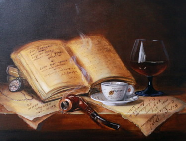 Картина под названием "House of Books" - Elena Lyutcher, Подлинное произведение искусства, Масло Установлен на Деревянная ра…