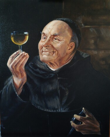 Painting titled "The first sip" by Elena Lyutcher, Original Artwork, Oil Mounted on Wood Stretcher frame