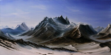 Painting titled "Mountain peaks" by Elena Lyutcher, Original Artwork, Oil Mounted on Wood Stretcher frame