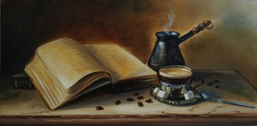 Painting titled "Love of books and c…" by Elena Lyutcher, Original Artwork, Oil Mounted on Wood Stretcher frame