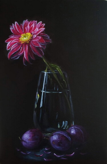 Картина под названием "Still life in plum…" - Elena Lyutcher, Подлинное произведение искусства, Масло Установлен на artwork_…