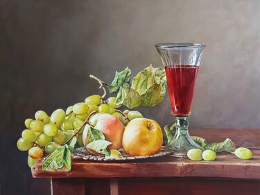 Malerei mit dem Titel "Still Life Grape wi…" von Lenard Kocsis, Original-Kunstwerk, Öl