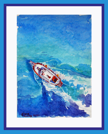 Pintura titulada "Sunny Boat" por Lena Tolunay, Obra de arte original, Acuarela