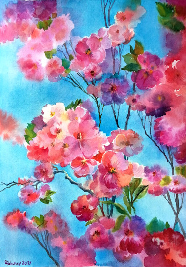 Peinture intitulée "Sakura Blossom" par Lena Tolunay, Œuvre d'art originale, Aquarelle