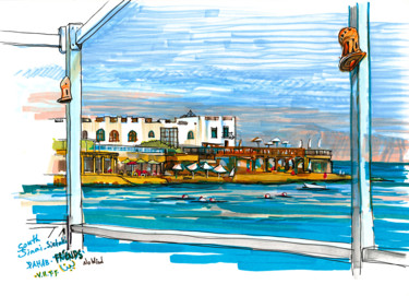 Drawing titled "View of Lighthouse…" by Lena Tolunay, Original Artwork, Marker Mounted on Cardboard