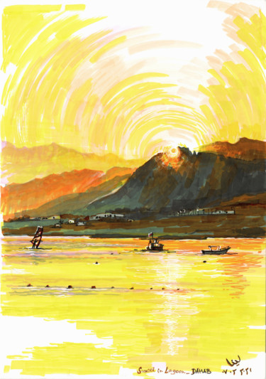 Dessin intitulée "Yellow Sunset in La…" par Lena Tolunay, Œuvre d'art originale, Marqueur