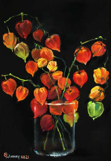 Pintura intitulada "Golden Berries" por Lena Tolunay, Obras de arte originais, Pastel Montado em Cartão