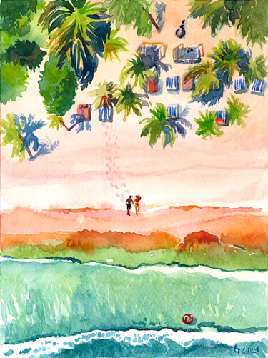Painting titled "Endless Summer :) H…" by Lena Tolunay, Original Artwork, Watercolor