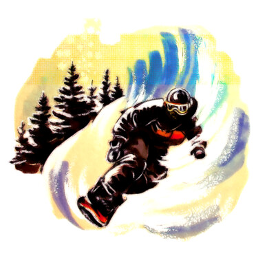 Digital Arts titled "Neon Snowboarder" by Lena Tolunay, Original Artwork, Marker